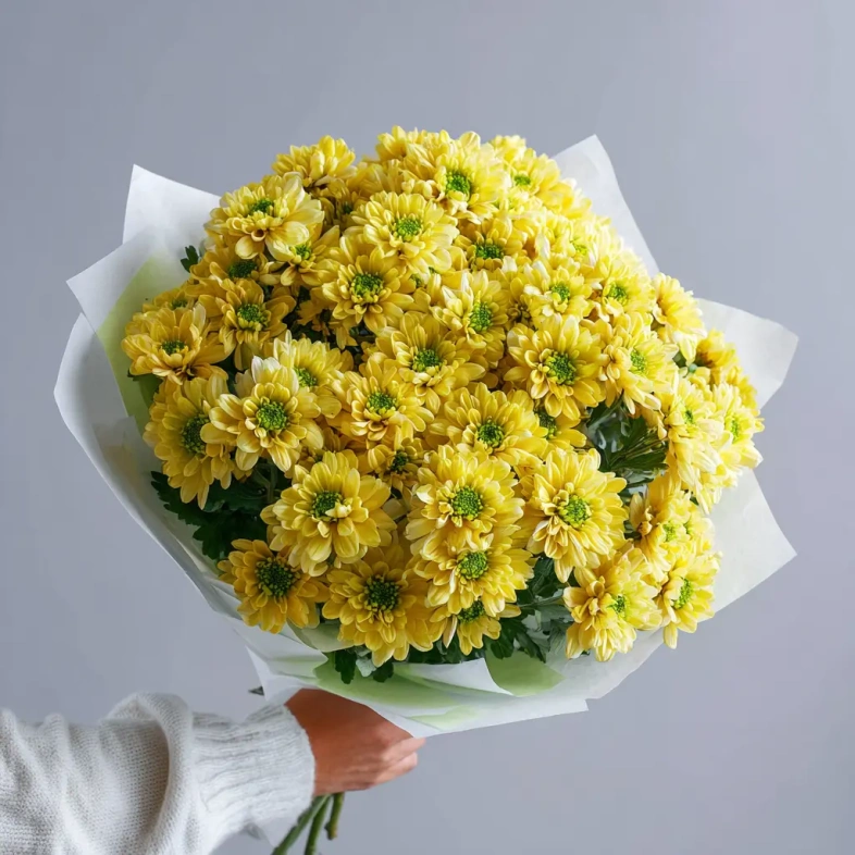 Монобукет из хризантем &laquo;Солнечное касание&raquo;