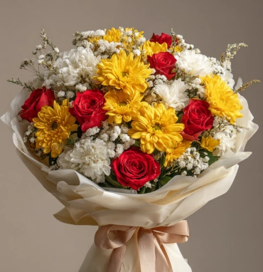 Букет с хризантемами «Осенний луч»