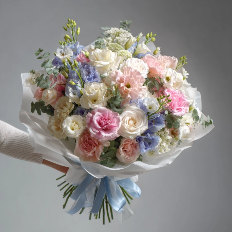 Букет с эустомами &laquo;Прозрачная весна&raquo;