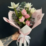 Букет из тюльпанов и эвкалипта &laquo;нежные чувства&raquo; 0