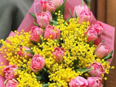 Букет из Тюльпанов и мимозы «Яркий»